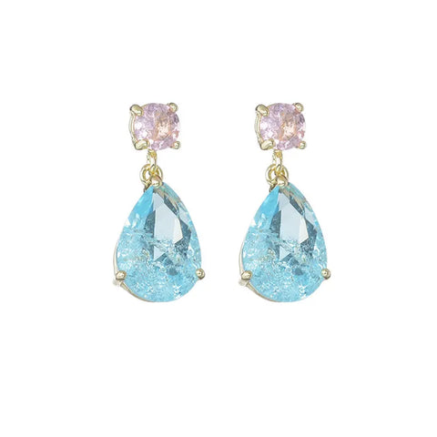 Mirabelle Mini Crystal Drop Earrings - Pink Blue