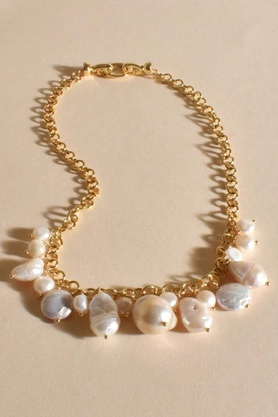 Addie Organic Pearl Necklace - Cream Gold