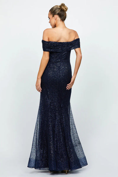 Alianna Off Shoulder Glitter Gown - Navy