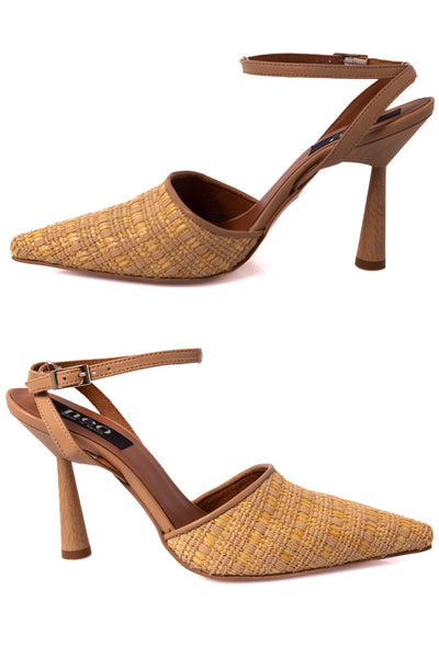 Balsa Raffia Wooden Heels - Natural Beige