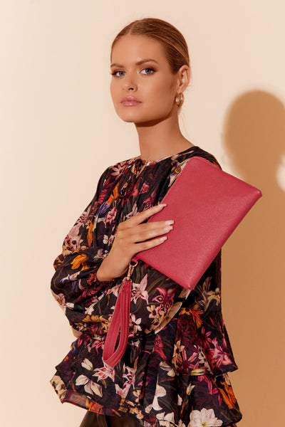Becca Textured Corner Zip Pouch - Dark Fuchsia