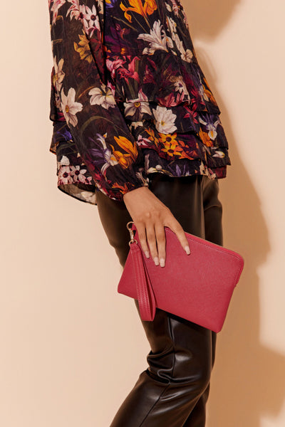 Becca Textured Corner Zip Pouch - Dark Fuchsia