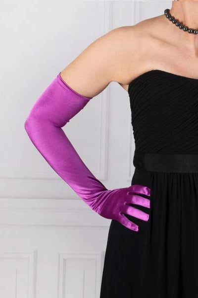 Bella Long Satin Opera Gloves - Violet