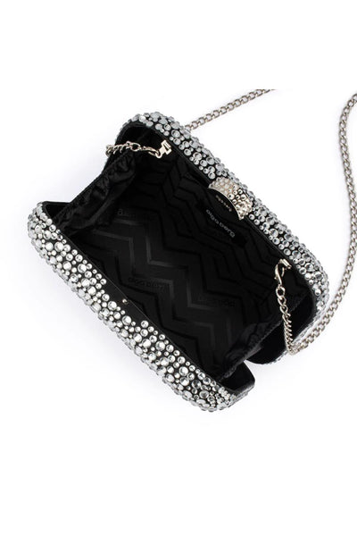 Casey Hot Fix Encrusted Crystal Clutch - Black Silver