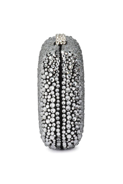 Casey Hot Fix Encrusted Crystal Clutch - Black Silver