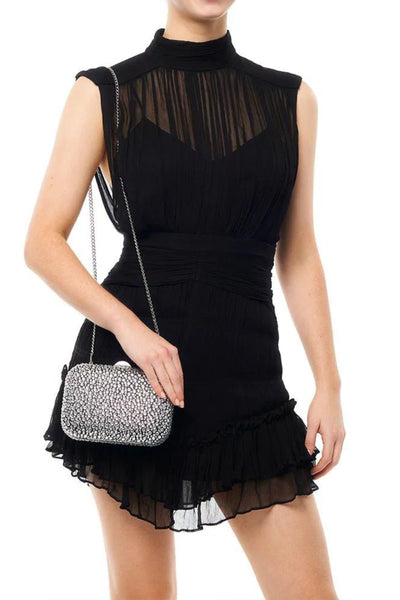 Casey Hot Fix Encrusted Crystal Clutch - Black Silver
