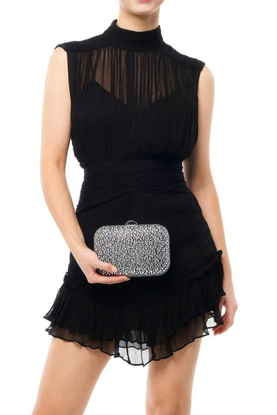 Casey Hot Fix Encrusted Crystal Clutch - Black Silver