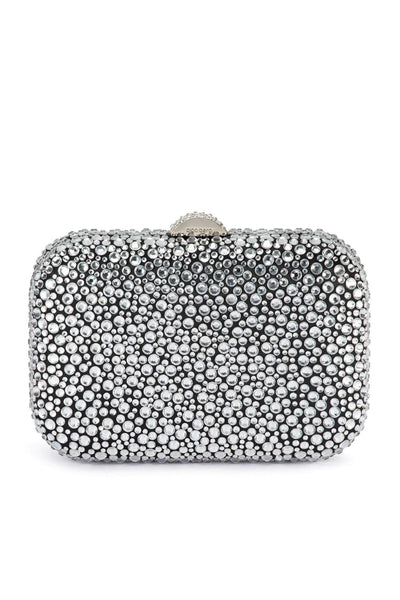Casey Hot Fix Encrusted Crystal Clutch - Black Silver
