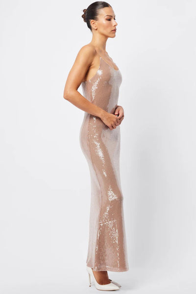 Celestial Sequin Maxi Dress - Neutral SIZE M/10 ONLY