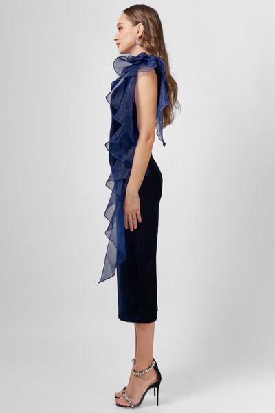 Charlie Cascading Ruffle Midi - Navy