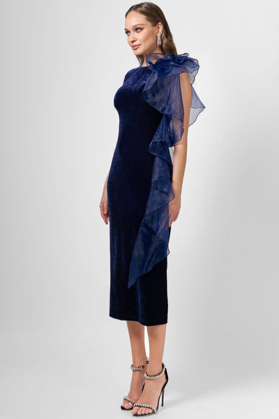 Charlie Cascading Ruffle Midi - Navy