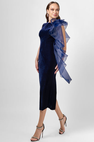 Charlie Cascading Ruffle Midi - Navy