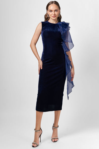 Charlie Cascading Ruffle Midi - Navy