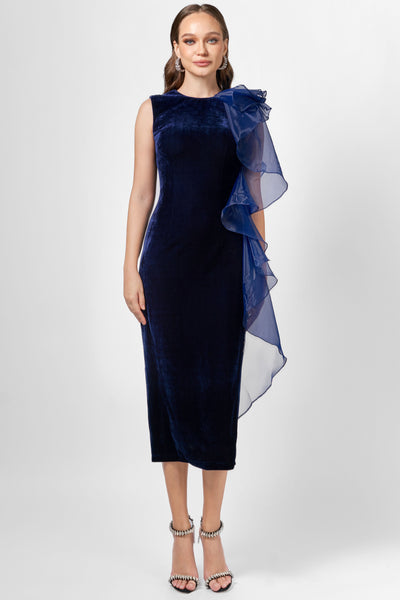 Charlie Cascading Ruffle Midi - Navy