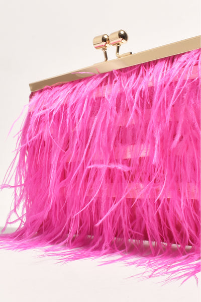 Cher Feather Floaty Clutch - Fuchsia Pink