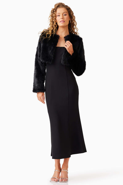Desiree Cropped Faux Fur Jacket - Black