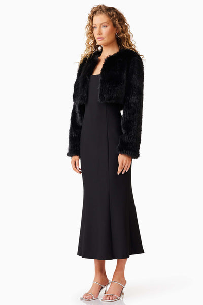 Desiree Cropped Faux Fur Jacket - Black