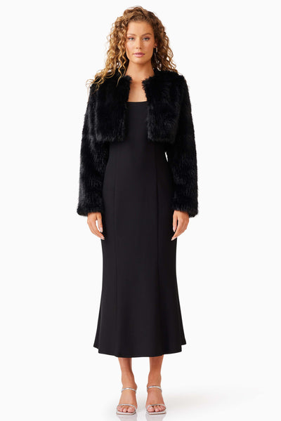 Desiree Cropped Faux Fur Jacket - Black