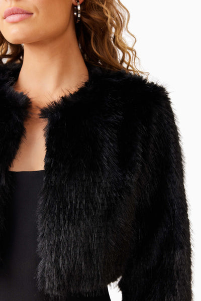 Desiree Cropped Faux Fur Jacket - Black