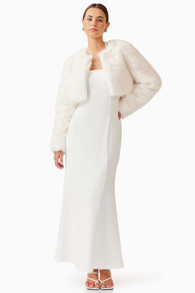 Desiree Cropped Faux Fur Jacket - White