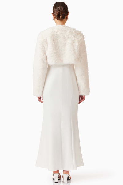 Desiree Cropped Faux Fur Jacket - White