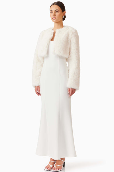Desiree Cropped Faux Fur Jacket - White
