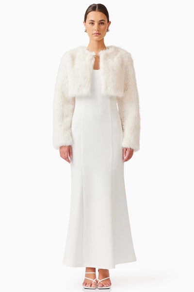 Desiree Cropped Faux Fur Jacket - White
