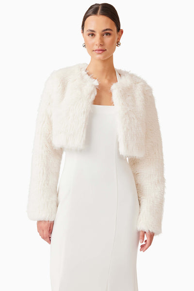 Desiree Cropped Faux Fur Jacket - White