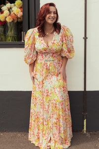Dotted Georgette Button Down Gown - Popsicle