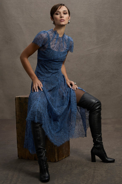 Elsa Lace Midi Dress - Cornflower Blue