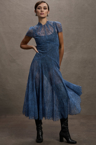 Elsa Lace Midi Dress - Cornflower Blue