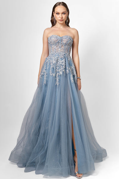 Emmy Strapless Ball Gown - Steel Blue
