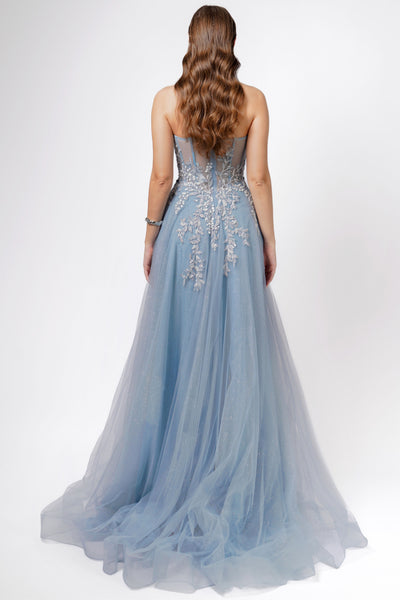 Emmy Strapless Ball Gown - Steel Blue