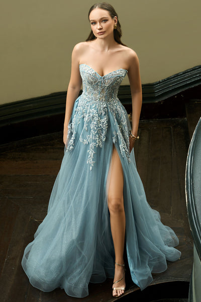 Emmy Strapless Ball Gown - Steel Blue
