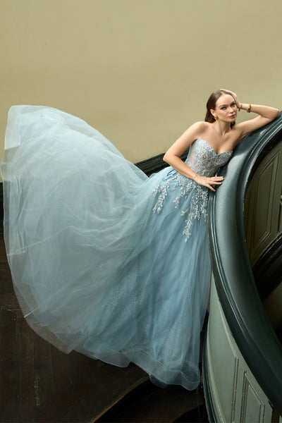 Emmy Strapless Ball Gown - Steel Blue