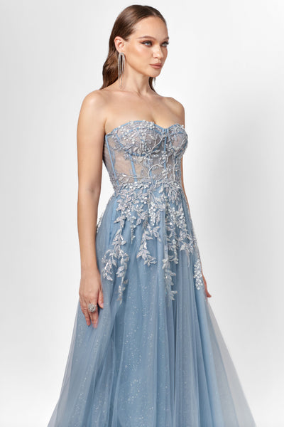 Emmy Strapless Ball Gown - Steel Blue