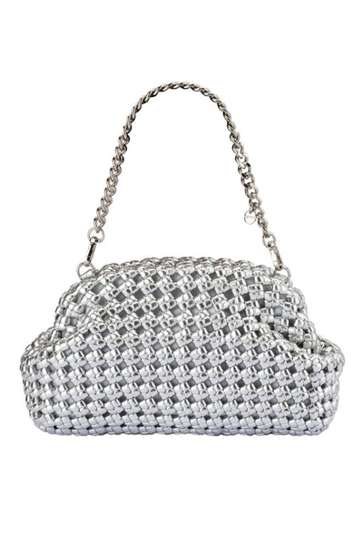 Everly Hand Woven Clutch - Silver