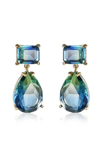 Fae Ombre Crystal Drop Earrings - Blue Green