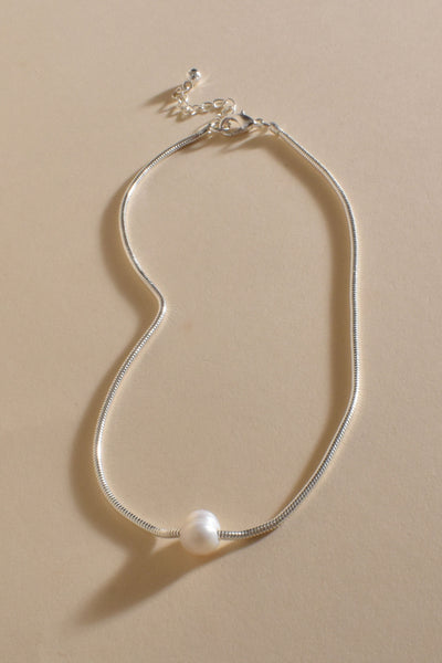 Fresh Water Pearl Snake Necklace - Silver Cream