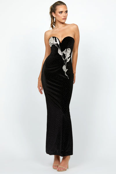 Lainey Strapless Embellished Gown - Black