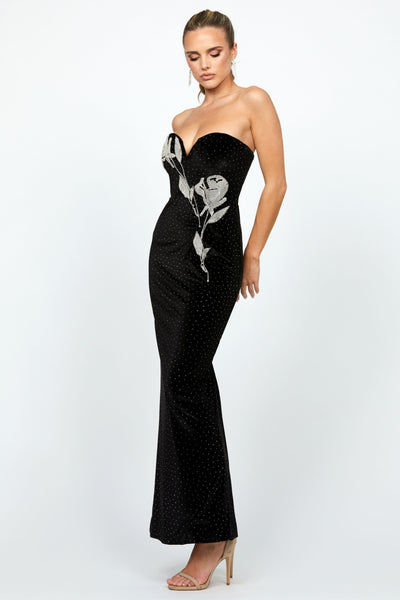 Lainey Strapless Embellished Gown - Black