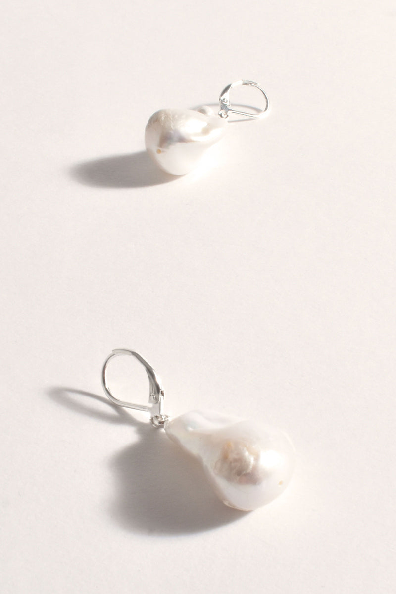 ADORNE Large Freshwater Pearl French Hook Earrings Silver