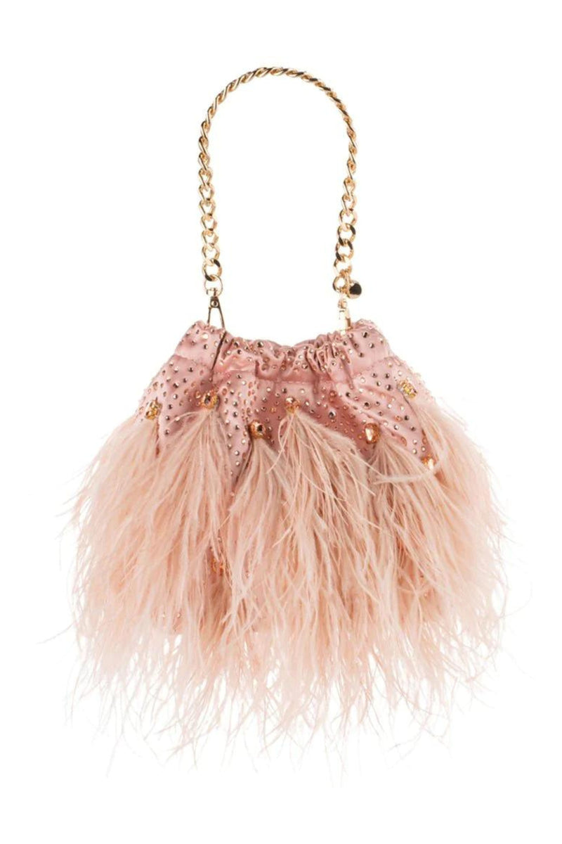 OLGA BERG AUSTRALIA Livvy Feather Pouch Bag Blush Pink