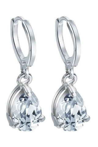 Liz Crystal Teardrop Earrings - Clear Silver