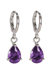 Liz Crystal Teardrop Earrings - Purple Silver