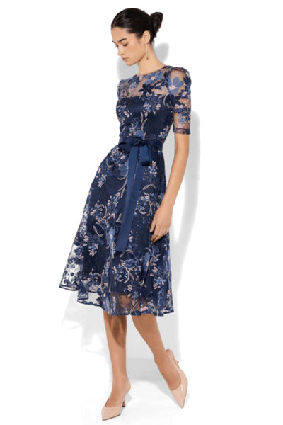 Loren Lace Midi Dress - Navy Pink