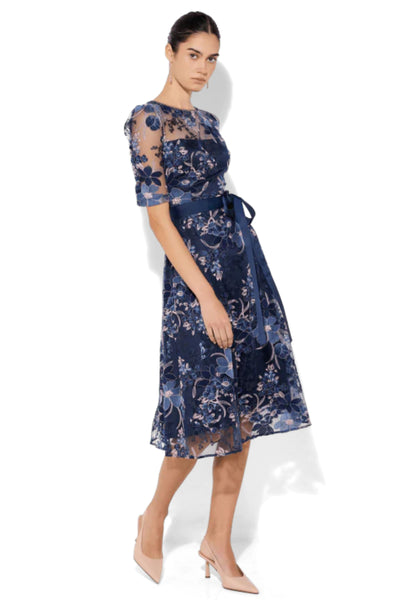 Loren Lace Midi Dress - Navy Pink