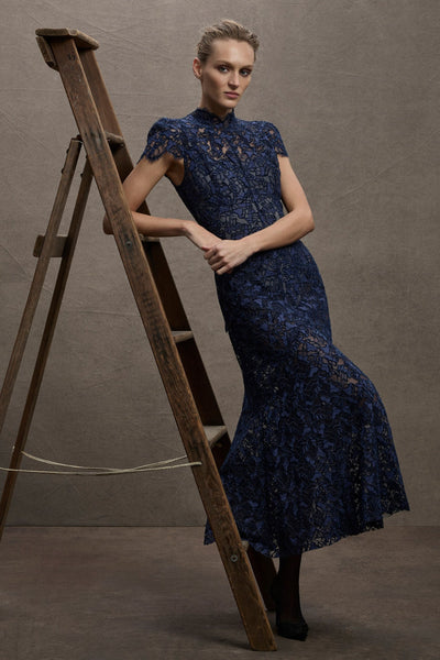 Loretta Cap Sleeve Lace Midi Dress - Dark Royal Blue SIZE 8 ONLY