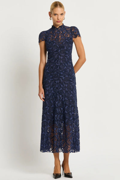 Loretta Cap Sleeve Lace Midi Dress - Dark Royal Blue SIZE 8 ONLY