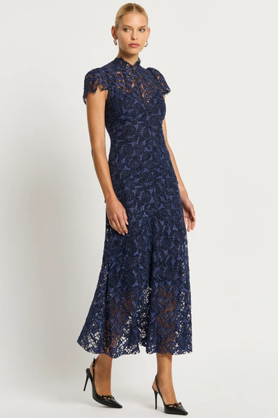 Loretta Cap Sleeve Lace Midi Dress - Dark Royal Blue SIZE 8 ONLY